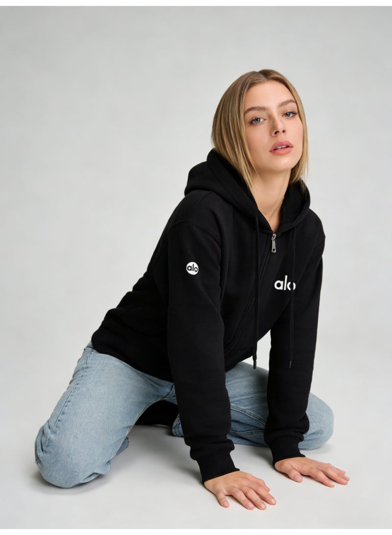 Alo Men’s Classic Black Full-Zip Hoodie - Image 5