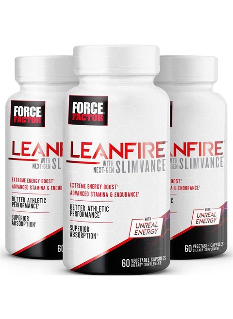 Force Factor LeanFire with Next-Gen SLIMVANCE, Advanced Energy Pills with B Vitamins and Caffeine to Boost Metabolism, Enhance Focus, and Improve Workout & Fitness Performance, 60 Count (Pack of 3)