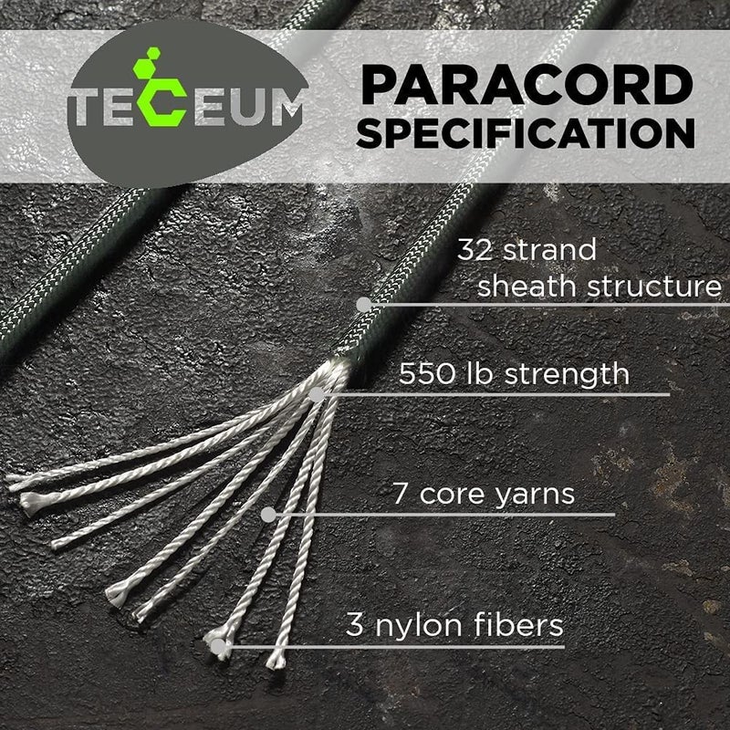 TECEUM Paracord Type III 550 Dark Grey â€“ 100 ft â€“ 4mm â€“ Tactical Rope MIL-SPEC â€“ Outdoor para Cord â€“Camping Hiking Fishing Gear and Equipment â€“ EDC Parachute Cord â€“ Strong Survival Rope - Image 2