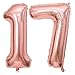 Lovoir Rose Gold 17 Number Balloons 40 Inch Giant Number 17 Balloons Foil Mylar Helium Rose Gold Number Balloons for 17th Birthday Party Supplies Anniversary Event Celebration Decorations - Image 2