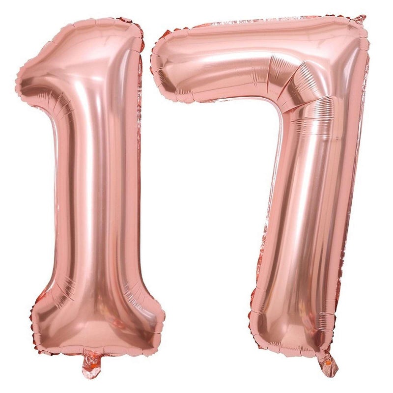 Lovoir Rose Gold 17 Number Balloons 40 Inch Giant Number 17 Balloons Foil Mylar Helium Rose Gold Number Balloons for 17th Birthday Party Supplies Anniversary Event Celebration Decorations - Image 3