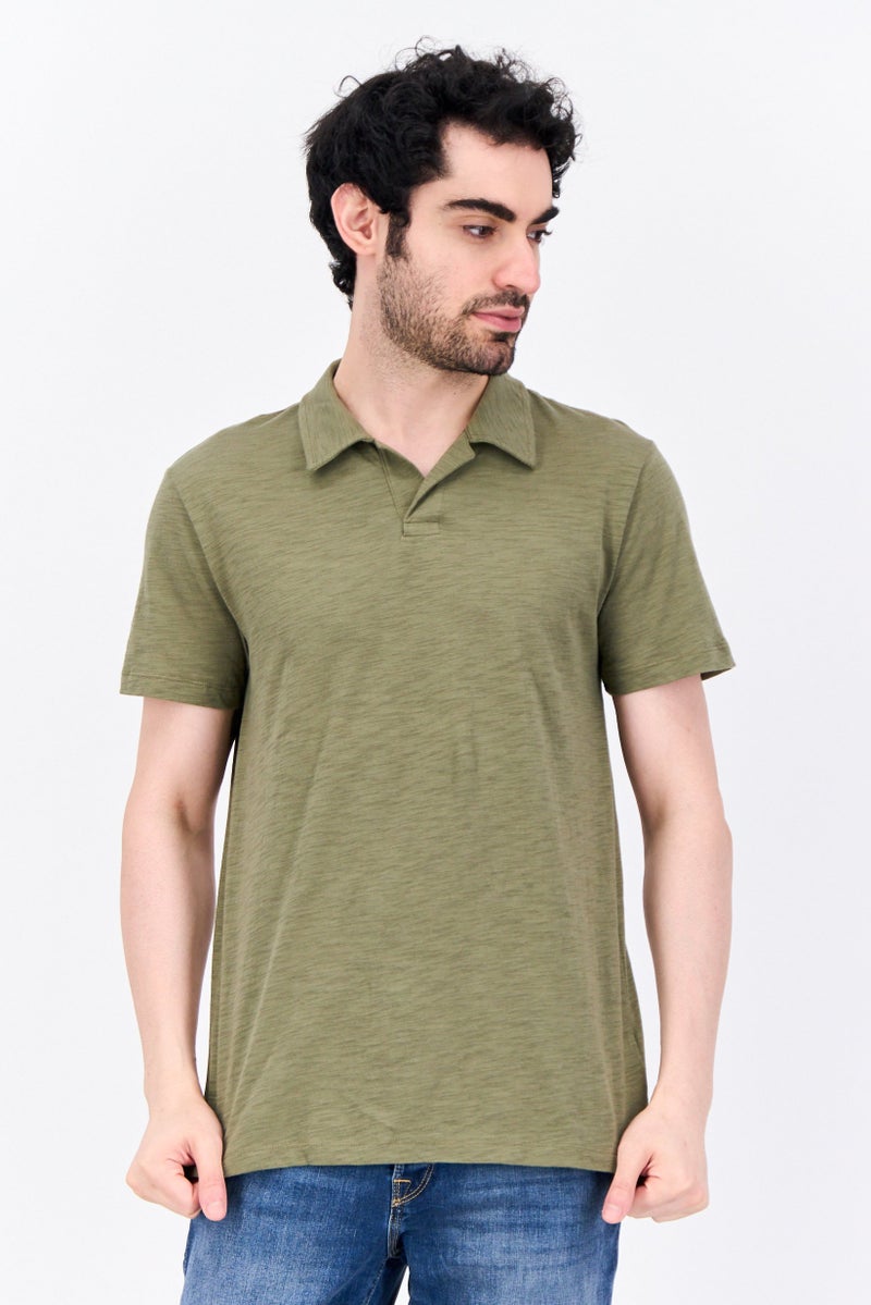 GAP Men Regular Fit Heather Short Sleeves Polo, Olive - Image 1