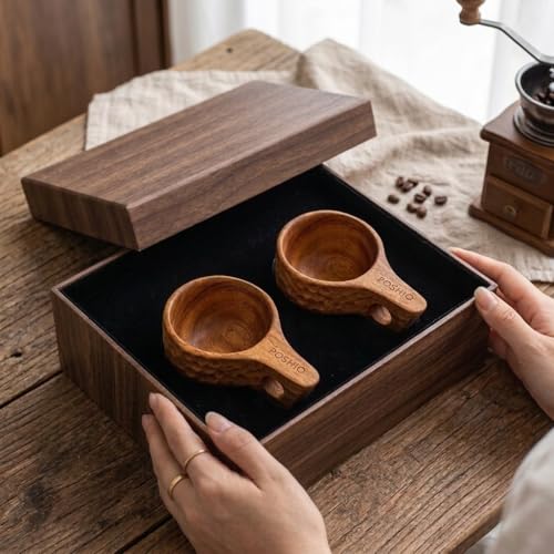 POSHIO® POSHIO Neem Wood Tea Coffee Cups Set of 2 – Handcrafted Wooden Mugs from Single Neem Wood Block | Natural Wooden Drinkware | Rustic Kitchen & Home Decor | Unique Housewarming Gift Tableware - Image 3