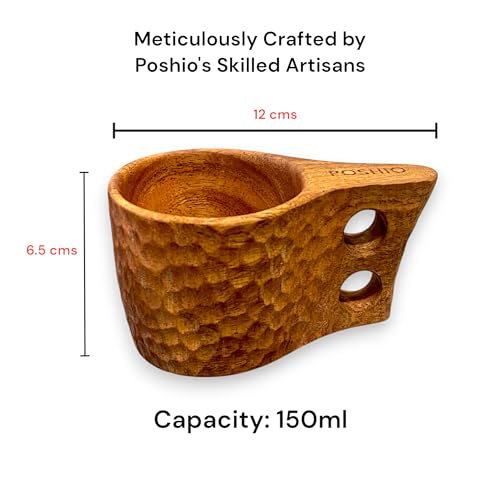 POSHIO® POSHIO Neem Wood Tea Coffee Cups Set of 2 – Handcrafted Wooden Mugs from Single Neem Wood Block | Natural Wooden Drinkware | Rustic Kitchen & Home Decor | Unique Housewarming Gift Tableware - Image 2