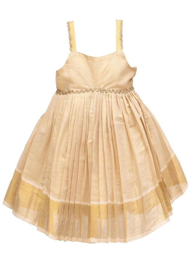 Picksparrow Baby Girl Knee-Length Tissue Frock/Traditional Dress/Ethnicwear with Jacket and Hair Clip (Aliya) (6-12 Months, Offwhite) - Image 2