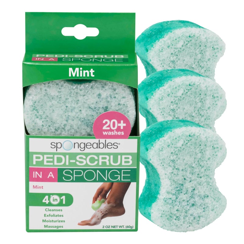 Spongables Pedi Scrub Foot Exfoliating 20 Wash Sponge Peppermint and Tea Tree 3 Count