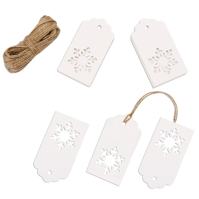 Whaline 100Pcs Snowflakes Paper Tags Christmas Kraft Gift Tags Hang Labels with 30 Meters Twine for DIY Arts and CraftsHoliday Gift Favor White