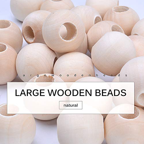 Jdesun 50 Pieces Wooden Beads, Natural Round Wood Loose Beads Wood Spacer 25mm x Diameter 3/8" Hole - Image 2