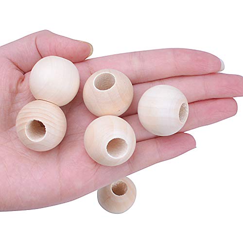 Jdesun 50 Pieces Wooden Beads, Natural Round Wood Loose Beads Wood Spacer 25mm x Diameter 3/8" Hole - Image 5