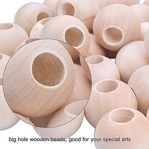 Jdesun 50 Pieces Wooden Beads, Natural Round Wood Loose Beads Wood Spacer 25mm x Diameter 3/8" Hole - Image 3