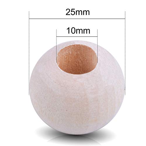 Jdesun 50 Pieces Wooden Beads, Natural Round Wood Loose Beads Wood Spacer 25mm x Diameter 3/8" Hole - Image 4