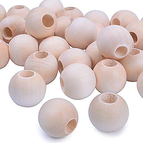 Jdesun 50 Pieces Wooden Beads, Natural Round Wood Loose Beads Wood Spacer 25mm x Diameter 3/8" Hole - Image 1