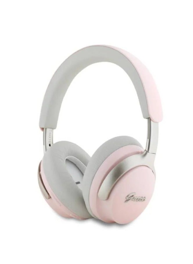 GUESS CG Mobile Guess Wireless 4G Faux Leather Headphones with Metal Logo - Pink  - Image 1