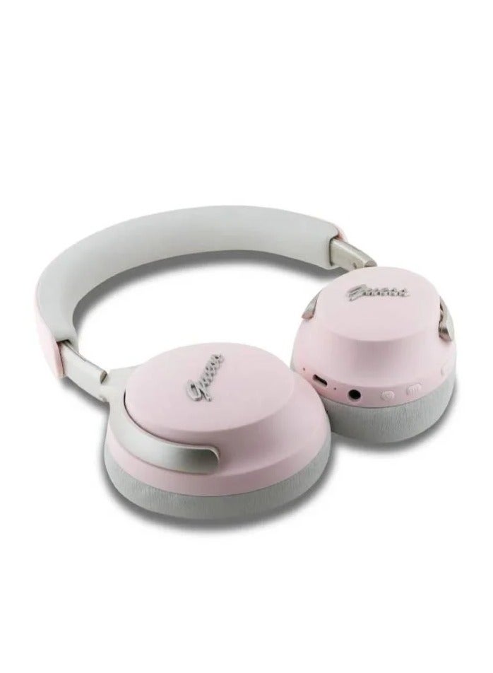 GUESS CG Mobile Guess Wireless 4G Faux Leather Headphones with Metal Logo - Pink  - Image 4