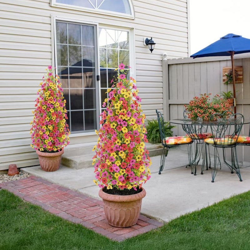 MHMJON 2 Pcs 3.6FT Topiary Trees Artificial Outdoor, Faux Flowers Cedar Tree UV Resistant Shrubs for Indoor Planters Outdoor Porch Halloween Decoration (Color Mixing) - Image 4