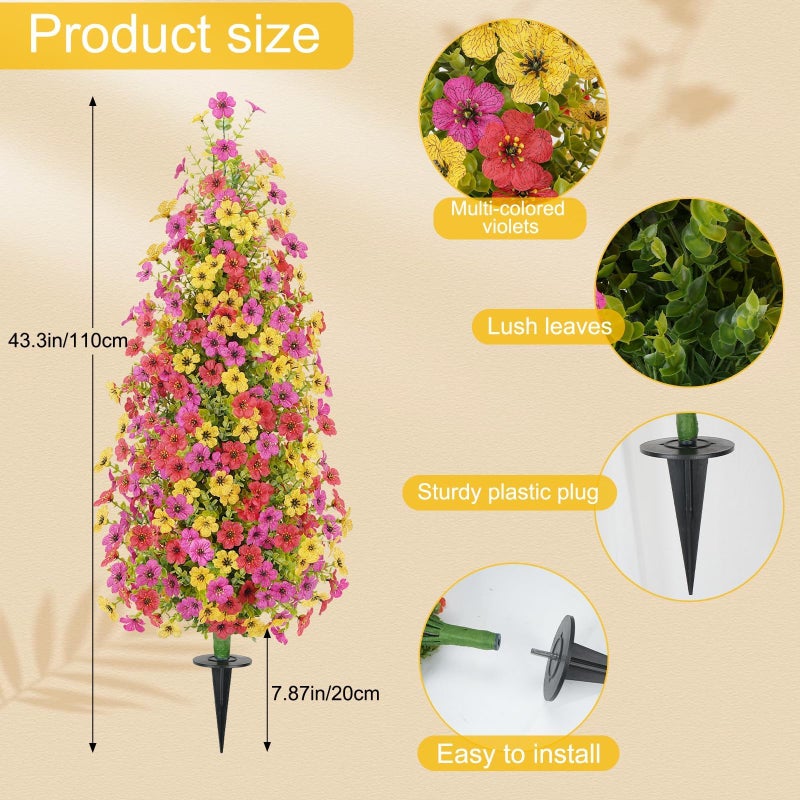 MHMJON 2 Pcs 3.6FT Topiary Trees Artificial Outdoor, Faux Flowers Cedar Tree UV Resistant Shrubs for Indoor Planters Outdoor Porch Halloween Decoration (Color Mixing) - Image 3