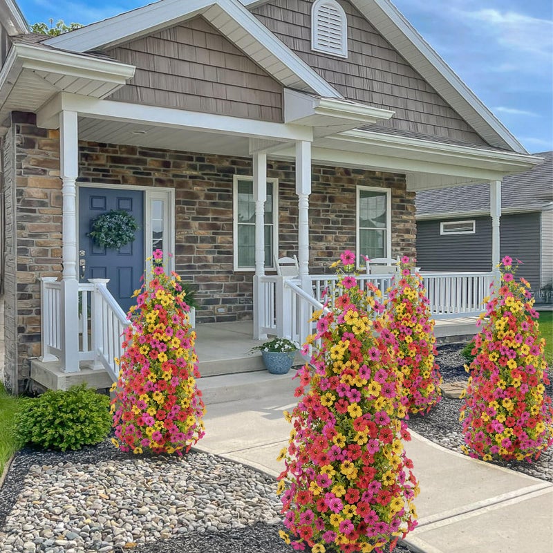 MHMJON 2 Pcs 3.6FT Topiary Trees Artificial Outdoor, Faux Flowers Cedar Tree UV Resistant Shrubs for Indoor Planters Outdoor Porch Halloween Decoration (Color Mixing) - Image 2