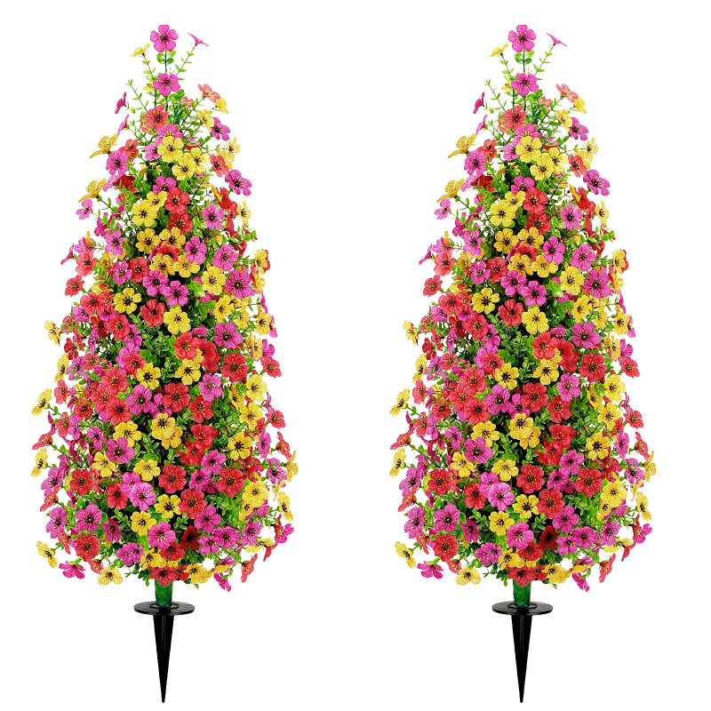 MHMJON 2 Pcs 3.6FT Topiary Trees Artificial Outdoor, Faux Flowers Cedar Tree UV Resistant Shrubs for Indoor Planters Outdoor Porch Halloween Decoration (Color Mixing) - Image 1