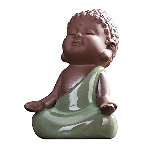 Kingzhuo Ceramic Tiny Cute Baby Buddha Statue Monk Figurine - Home Decoration Zen Decor Peaceful Rulai Figurine (C) - Image 3