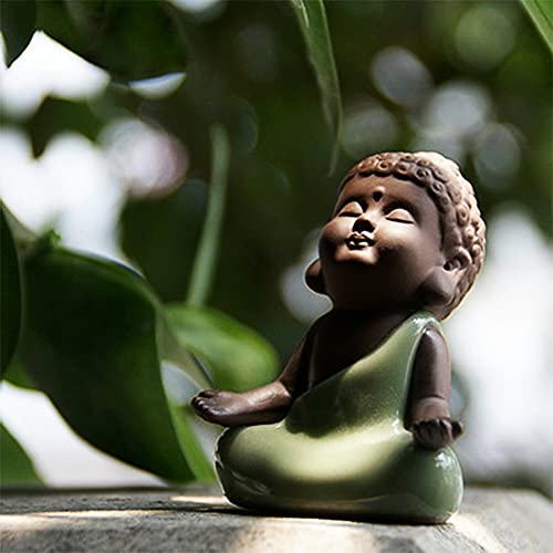 Kingzhuo Ceramic Tiny Cute Baby Buddha Statue Monk Figurine - Home Decoration Zen Decor Peaceful Rulai Figurine (C) - Image 1