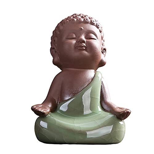 Kingzhuo Ceramic Tiny Cute Baby Buddha Statue Monk Figurine - Home Decoration Zen Decor Peaceful Rulai Figurine (C) - Image 2