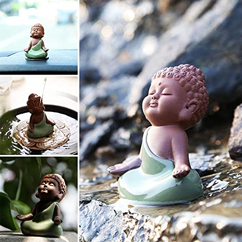Kingzhuo Ceramic Tiny Cute Baby Buddha Statue Monk Figurine - Home Decoration Zen Decor Peaceful Rulai Figurine (C) - Image 4