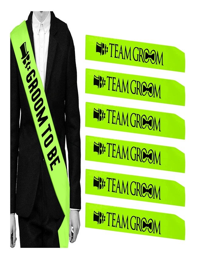 Hubops مجموعة هوبوبس المكونة من 7 قطع: وشاح واحد للعريس + 6 أوشحة لفريق العريس، لتزيين حفلات الزفاف وحفلات توديع العزوبية (أخضر نيون لفريق العريس). - Image 1