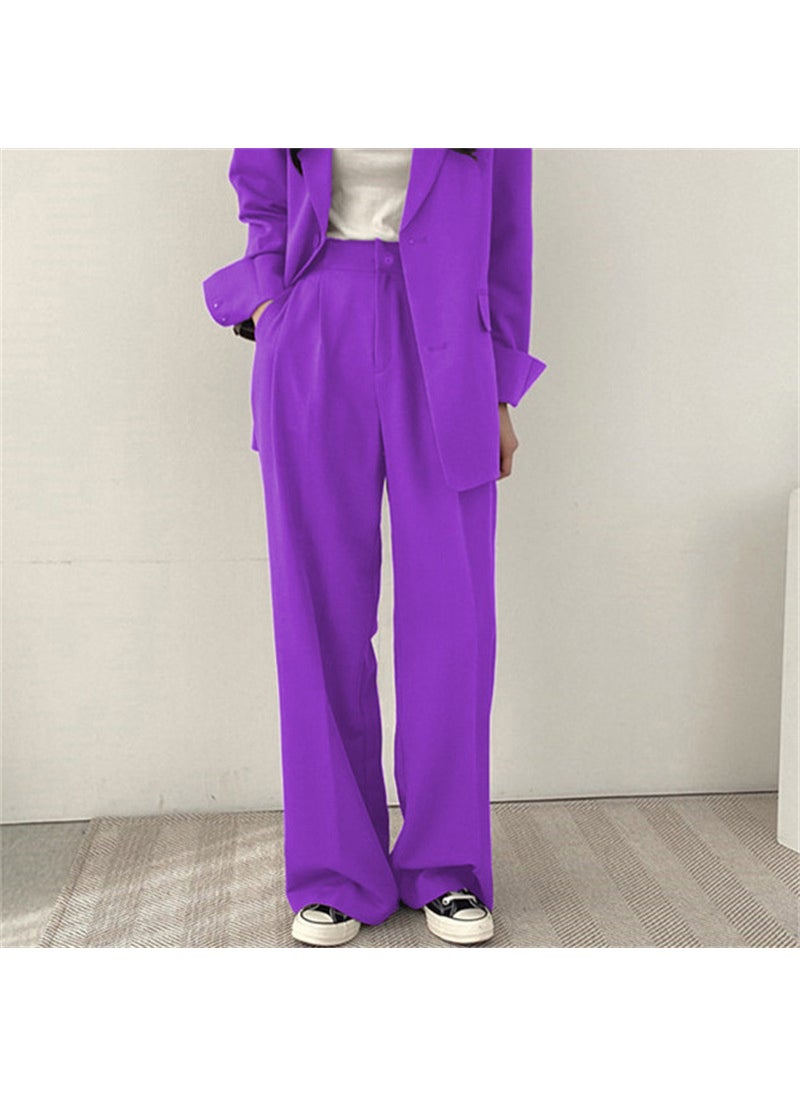Generic Pink Suit Jacket Womens Spring Autumn Korean Version Chic Small West Suit Ladies Design Sense Niche Polyester Commute Style Purple (Pants) 