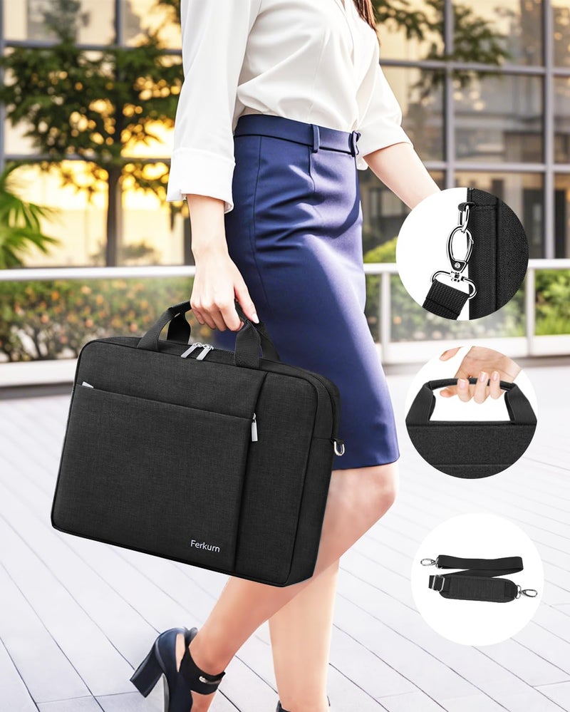 Ferkurn Laptop Bag Case for Women Men Computer Bag Compatible with HP Envy Pavilion Omen/LG Gram/MSI/Dell Inspiron XPS/Lenovo/Acer, Shoulder Strap Carrying Messenger Briefcase, Black, 17 17.3 Inch - Image 5