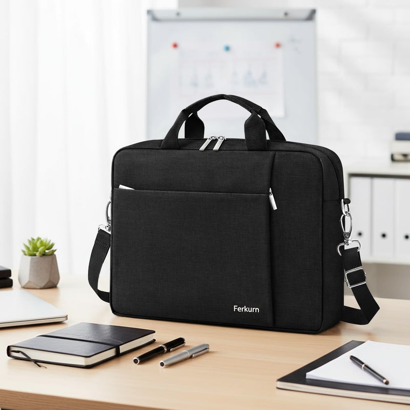 Ferkurn Laptop Bag Case for Women Men Computer Bag Compatible with HP Envy Pavilion Omen/LG Gram/MSI/Dell Inspiron XPS/Lenovo/Acer, Shoulder Strap Carrying Messenger Briefcase, Black, 17 17.3 Inch - Image 3