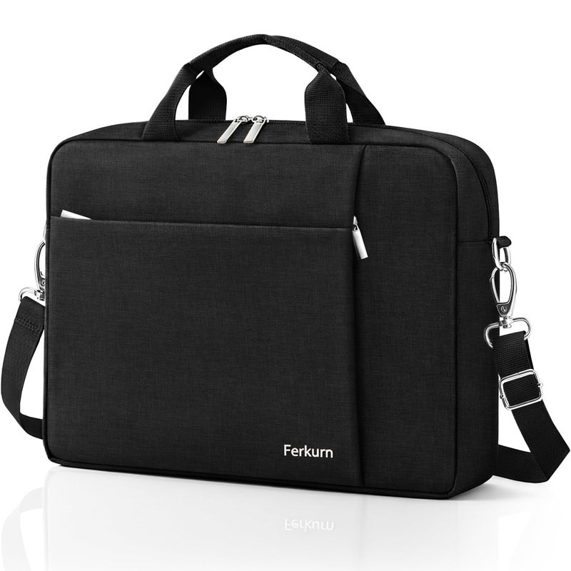 Ferkurn Laptop Bag Case for Women Men Computer Bag Compatible with HP Envy Pavilion Omen/LG Gram/MSI/Dell Inspiron XPS/Lenovo/Acer, Shoulder Strap Carrying Messenger Briefcase, Black, 17 17.3 Inch - Image 1