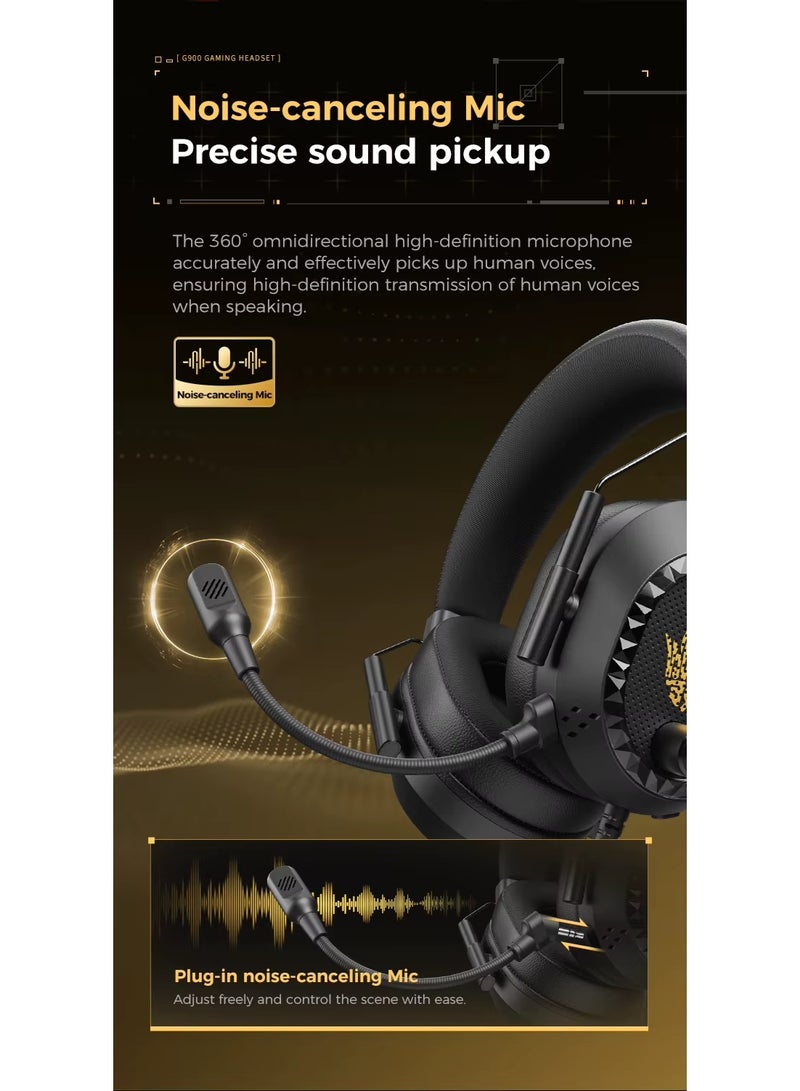بليكستون سماعة ألعاب بليكستون G900 مع محول من مسمار 3.5 مم إلى نوع تايب سي وميكروفون عازل للضوضاء سماعة رأس فوق الأذن للألعاب مع صوت جهير فائق وزن خفيف 256g وكابل بطول 2 متر للأداء الفائق اللون الأسود الملكي - Image 4