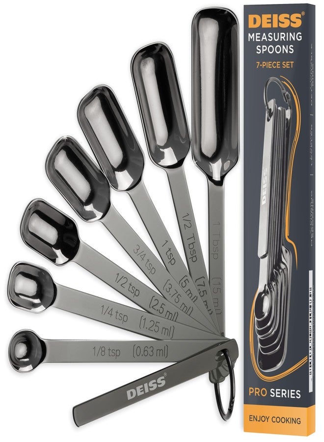 Deiss PRO Heavy Duty Stainless Steel Measuring Spoons for Cooking Spices Dry or Liquid Ingredients Fits in Spice Jar Adjustable Measuring Spoon Set of 7 Measuring with Leveler Measuring Spoons Set - Image 1