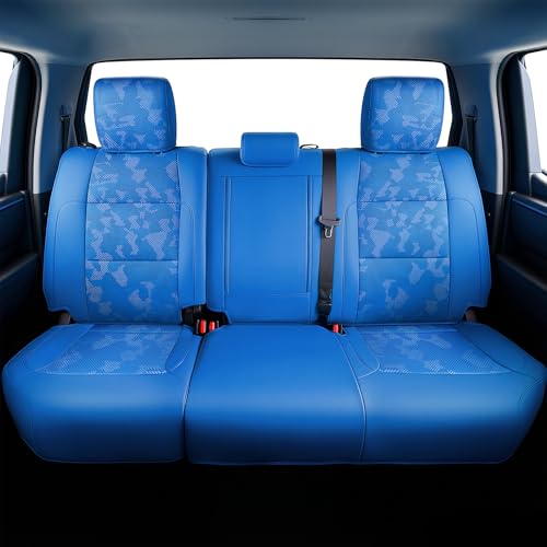 Carlimeki Leather Seat Covers Custom Fit for Tundra 2026 2025 2024 2023 2022 CrewMax SR, SR5, Limited, Platinum, 1794 Edition, TRD Pro, Capstone - Premium Faux Leather Fully Covered - Camo Blue - Image 2