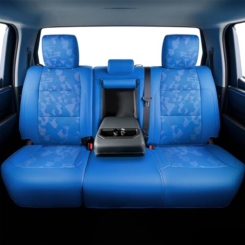 Carlimeki Leather Seat Covers Custom Fit for Tundra 2026 2025 2024 2023 2022 CrewMax SR, SR5, Limited, Platinum, 1794 Edition, TRD Pro, Capstone - Premium Faux Leather Fully Covered - Camo Blue - Image 3