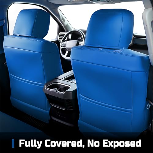 Carlimeki Leather Seat Covers Custom Fit for Tundra 2026 2025 2024 2023 2022 CrewMax SR, SR5, Limited, Platinum, 1794 Edition, TRD Pro, Capstone - Premium Faux Leather Fully Covered - Camo Blue - Image 5