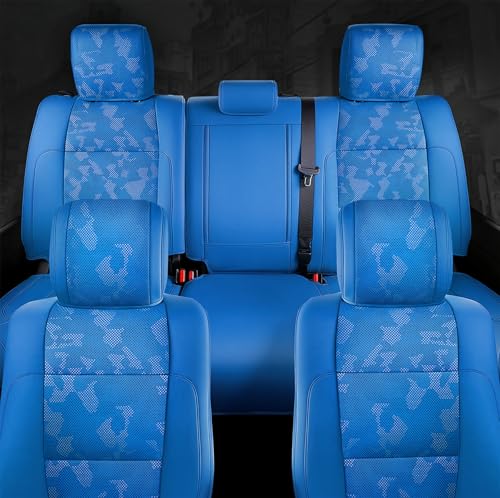 Carlimeki Leather Seat Covers Custom Fit for Tundra 2026 2025 2024 2023 2022 CrewMax SR, SR5, Limited, Platinum, 1794 Edition, TRD Pro, Capstone - Premium Faux Leather Fully Covered - Camo Blue - Image 4