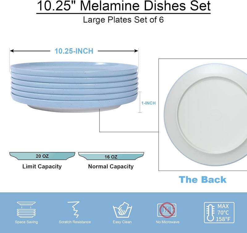 Webbylee 1025 Melamine Dinner Plates Set of 6  Durable Serving Dishes Perfect for Kitchen Outdoor Use Dishwasher SafeScratch ResistantBlue  Beige - Image 2