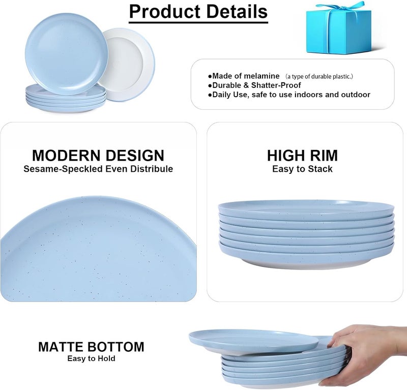 Webbylee 1025 Melamine Dinner Plates Set of 6  Durable Serving Dishes Perfect for Kitchen Outdoor Use Dishwasher SafeScratch ResistantBlue  Beige - Image 3