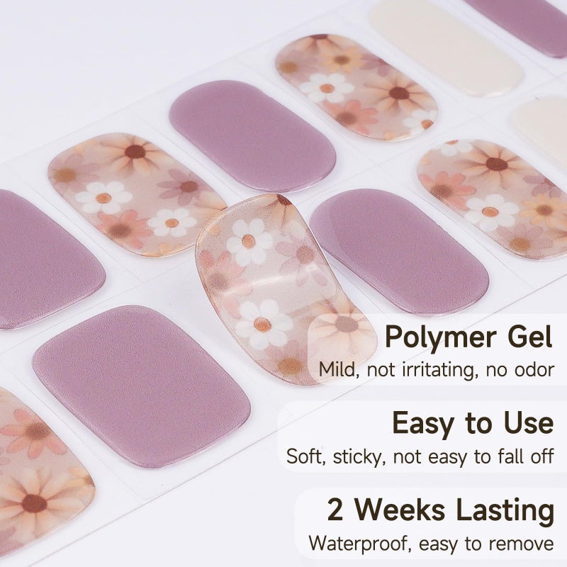DUKASOU 28pcs Semi Cured Gel Nail Strips, Long Lasting UV Gel Nail Stickers for Women Kit, Nails Wraps for Home DIY (Purple Flower) - Image 3