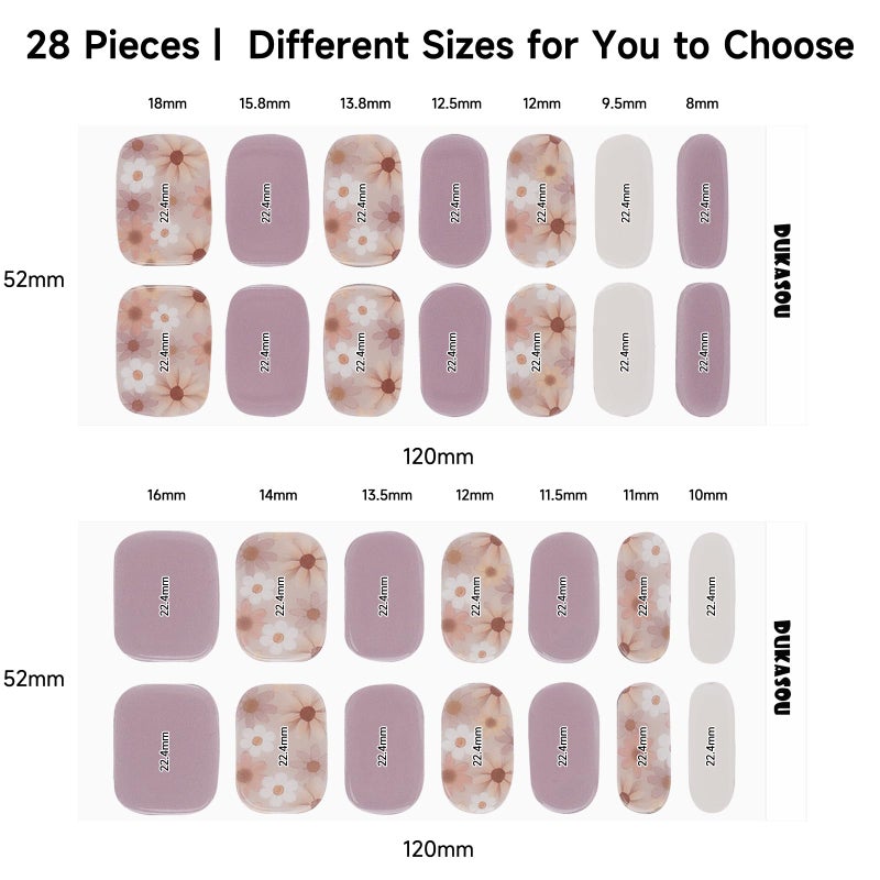 DUKASOU 28pcs Semi Cured Gel Nail Strips, Long Lasting UV Gel Nail Stickers for Women Kit, Nails Wraps for Home DIY (Purple Flower) - Image 5