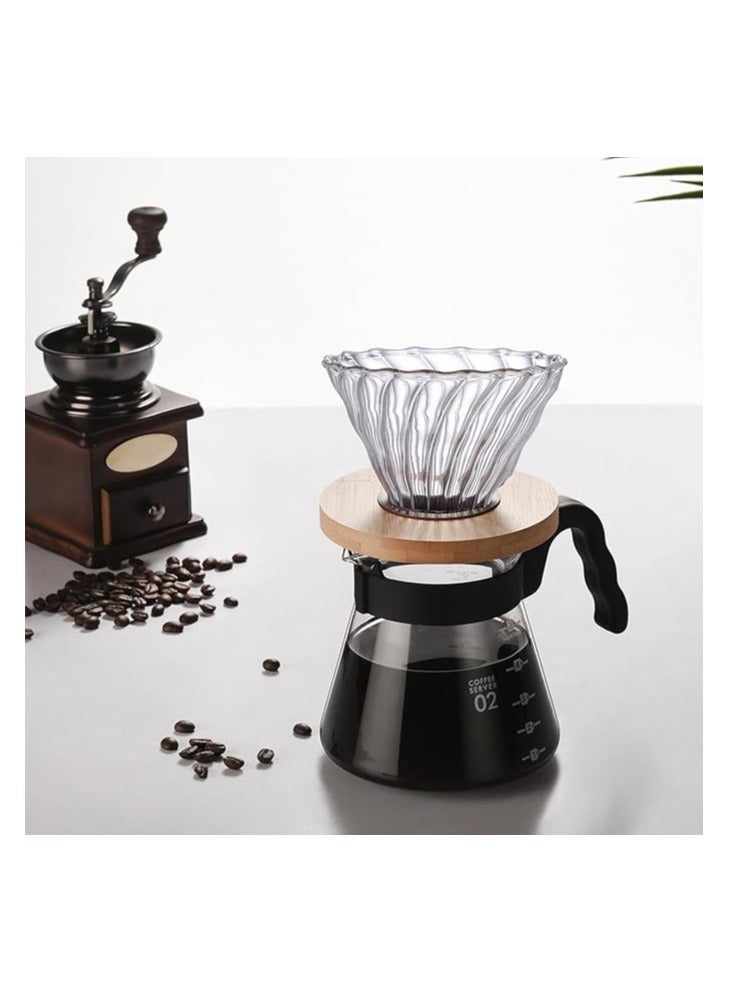 هومستر كوب من الزجاج V60 بفلتر لتنقيط القهوة مع قاعدة مصنوعة الخشب شفاف 500ملليلتر - Image 2