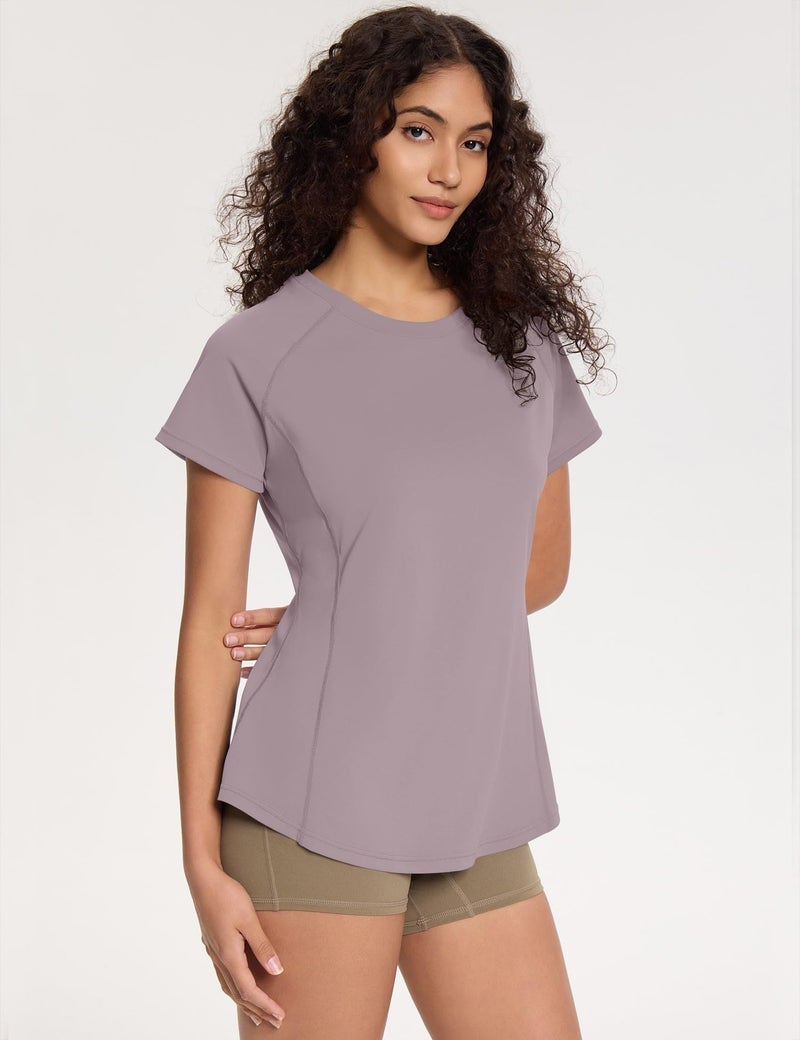 Loovoo Short Sleeve Running Shirt Women's Athletic T-Shirts Lightweight Quick Dry Workout Training Yoga Tops Purple Gray L - Image 3