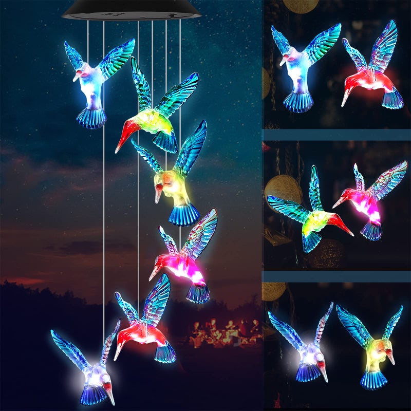 Akavdou Hummingbird Wind Chime Lights Outdoor Garden Solar Wind Chimes Color Changing Hummingbird Gifts for mom Birthday Gift for Women moms Best Gifts Memorial Wind Chimes Patio Christmas Decor 