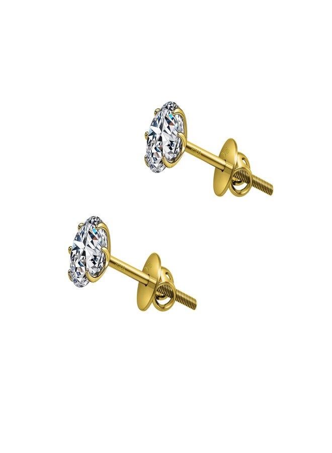 HIGHSPARK 925 Silver Solitaire Screwback Stud Earrings in 18K Gold Finish | 92.5 Sterling Silver and Diamond like Brilliance Sparkling Zirconia| Lovely Gift - 4mm - Image 1
