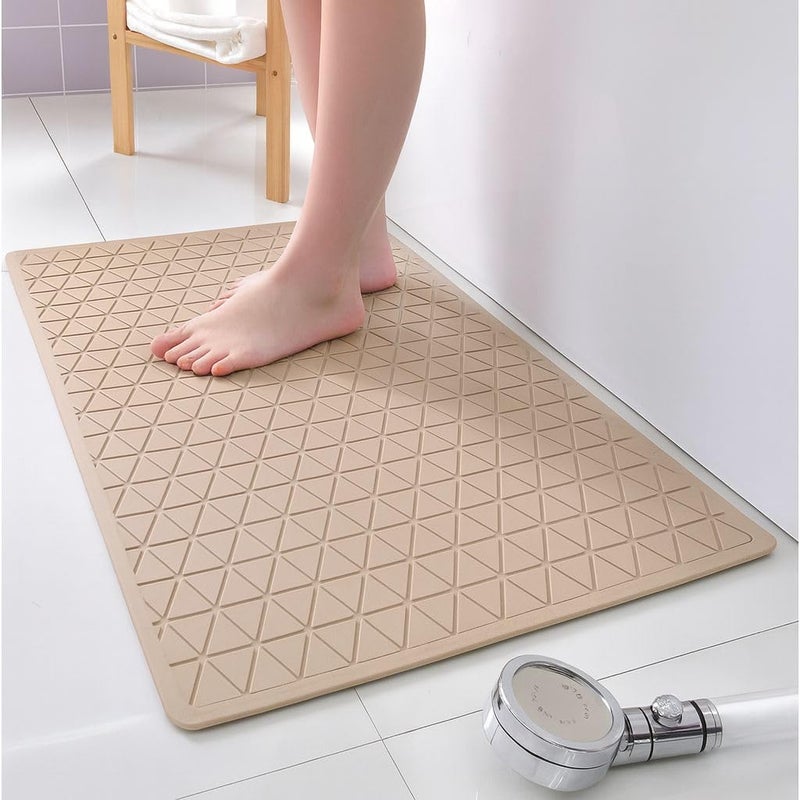 Non-Slip Bathtub Mat – Rubber Safety Mat with Strong Suction Base (Beige) - Image 1