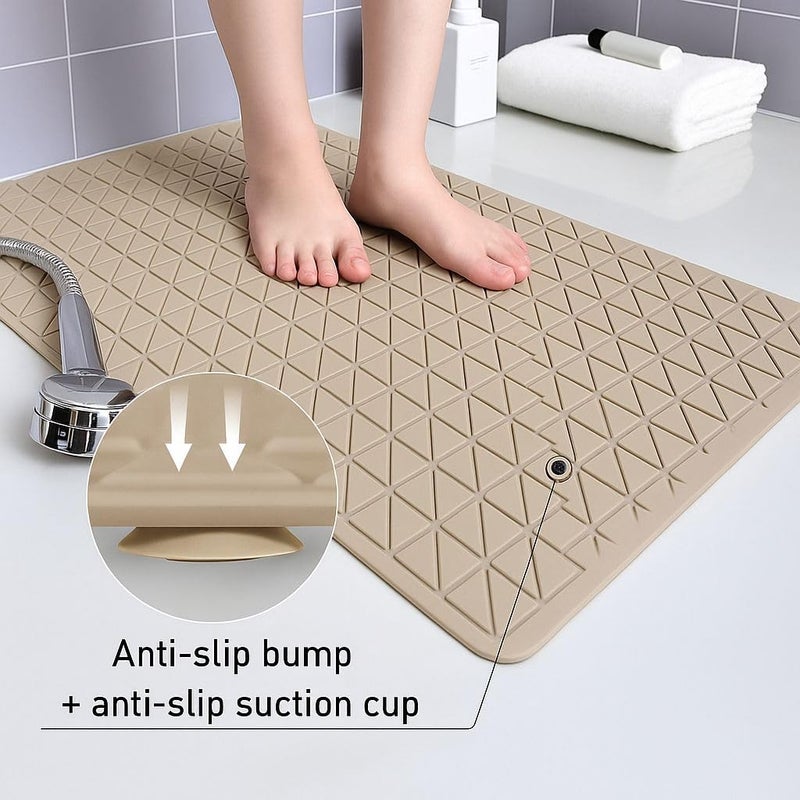 Non-Slip Bathtub Mat – Rubber Safety Mat with Strong Suction Base (Beige) - Image 2