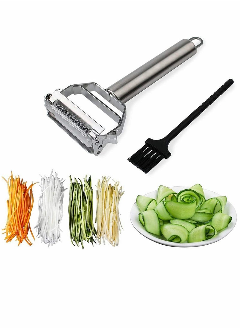 SYOSI Peeler Dual Peeler & Vegetable Peeler Stainless Steel Ultra Sharp Ergonomic Peeler With Cleaning Brush, Comfortable Handle Stainless Steel Rotary Super Sharp Food Peeler  - Image 1