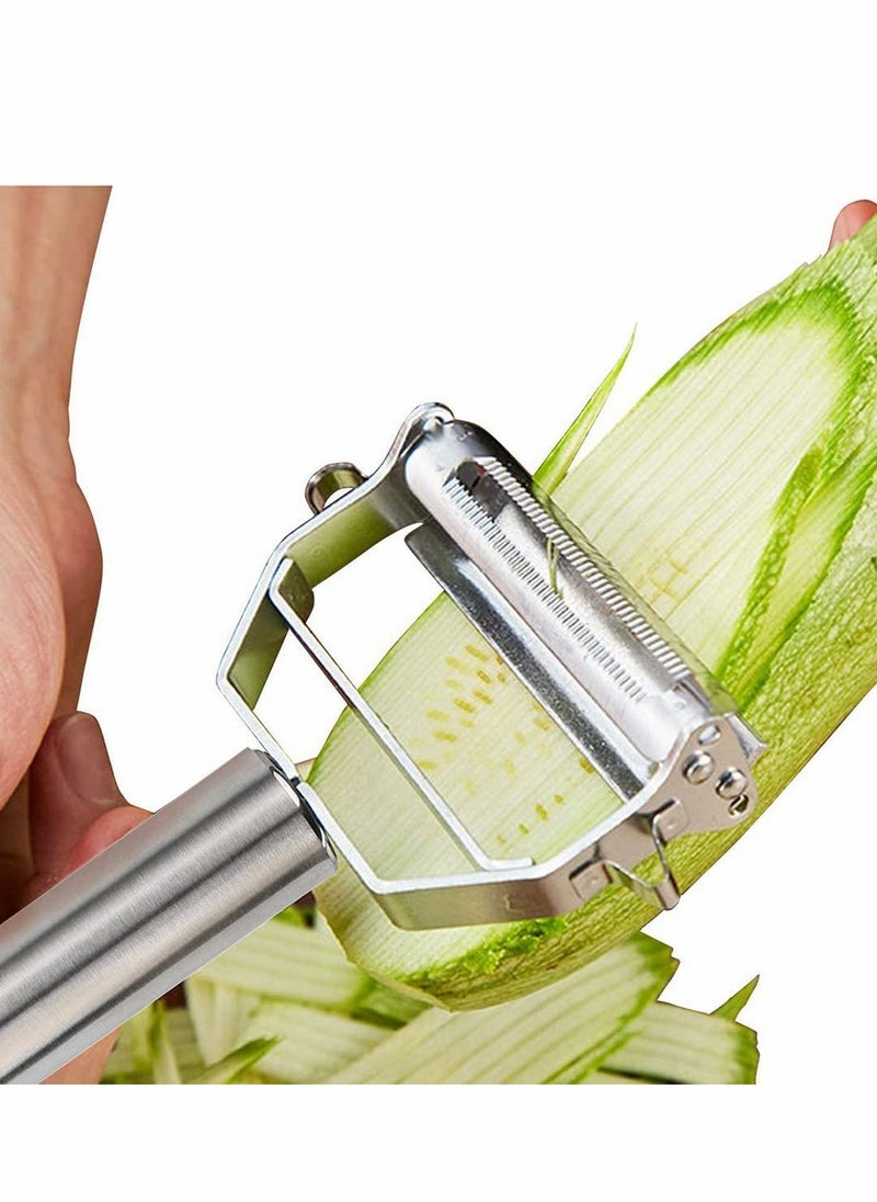 SYOSI Peeler Dual Peeler & Vegetable Peeler Stainless Steel Ultra Sharp Ergonomic Peeler With Cleaning Brush, Comfortable Handle Stainless Steel Rotary Super Sharp Food Peeler  - Image 5