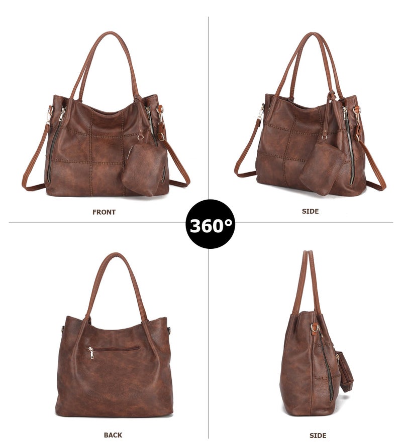My Friday myfriday 2pcs Soft Faux Leather Tote Bag for Women Set, Slouchy Shoulder Handbag Vintage Top Handle Purse with Coin Purse (Black) - Image 4
